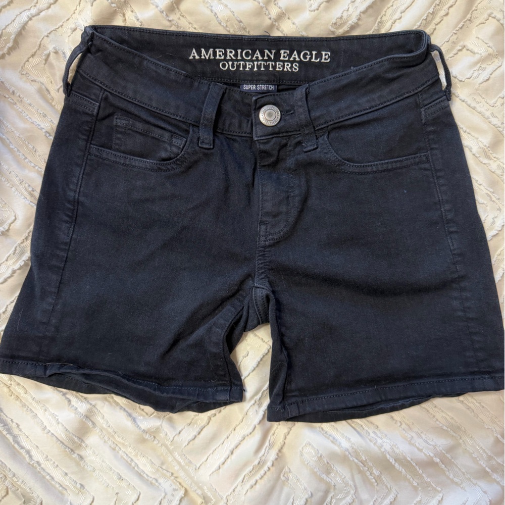 American Eagle Outfitters Super Stretch Midi Shorts in black